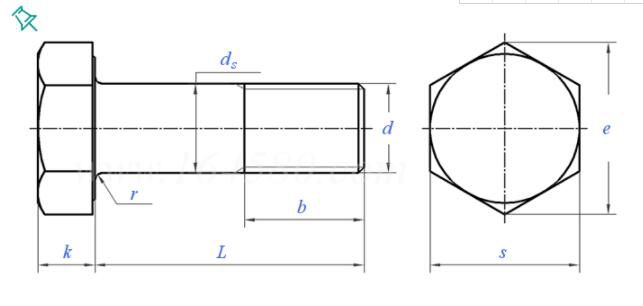 How do we call each dimension on hexagon head bolt? 